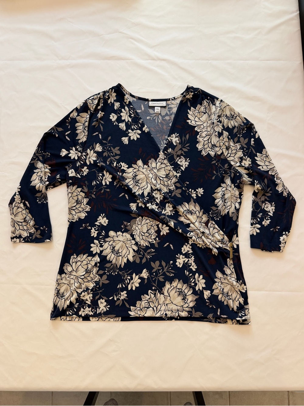 Charter Club Navy Floral Wrap-Style Tunic
